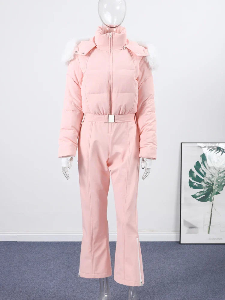 Macacão Feminino Elegante – Rosa -  Proteção Impermeável e Design de Inverno