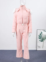 Macacão Feminino Elegante – Rosa -  Proteção Impermeável e Design de Inverno