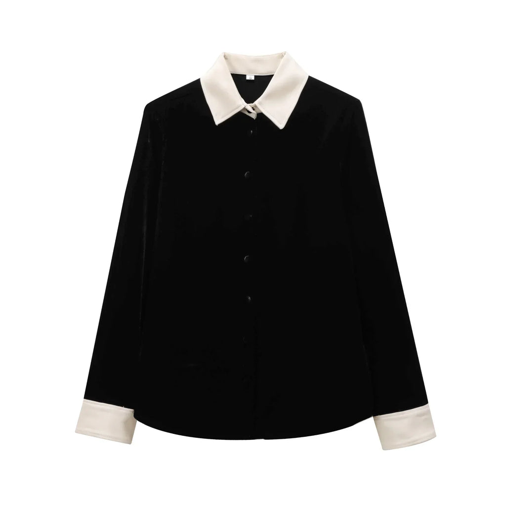 Conjunto em Veludo com Camisa de Manga Longa e Calça – Design Elegante com Detalhes Laterais