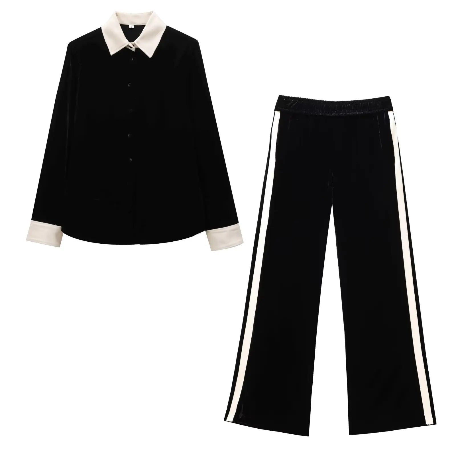 Conjunto em Veludo com Camisa de Manga Longa e Calça – Design Elegante com Detalhes Laterais