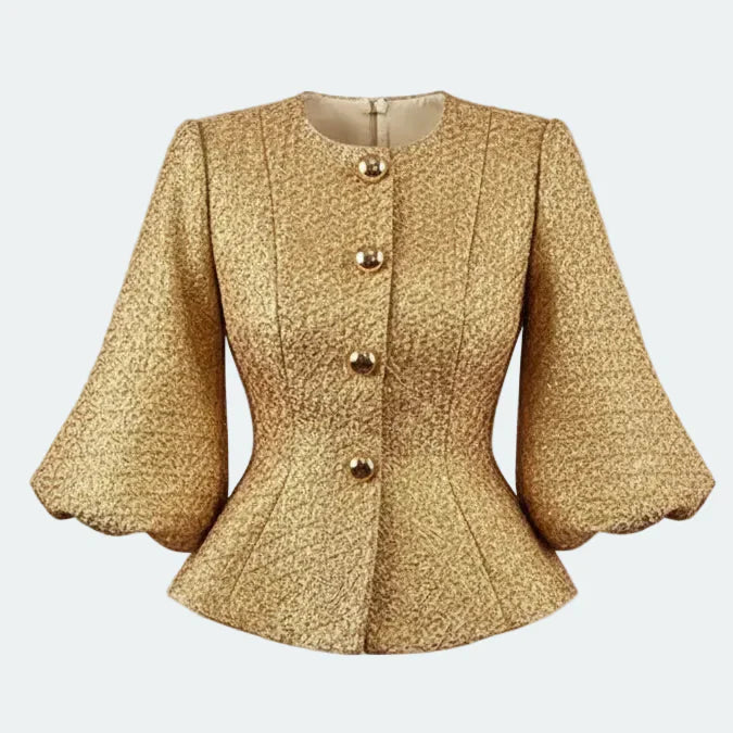 Blazer Estruturado com Mangas Lanterna e Modelagem Acinturada