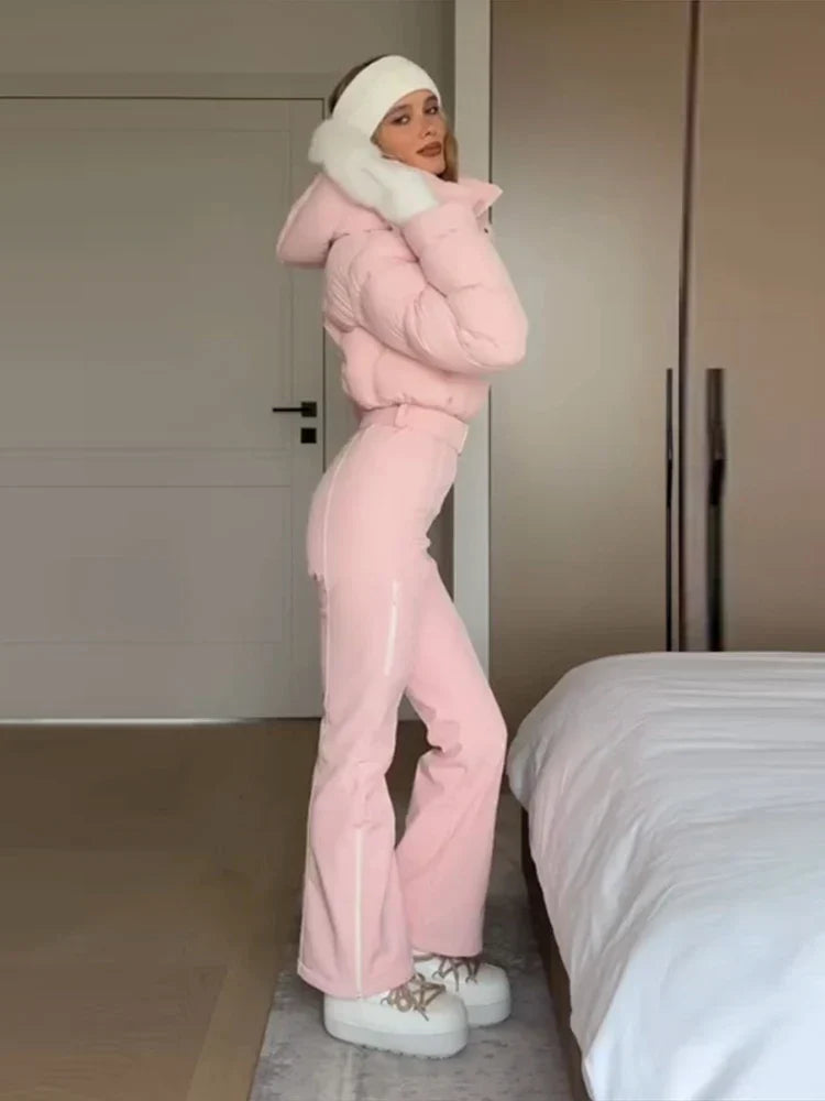 Macacão Feminino Elegante – Rosa -  Proteção Impermeável e Design de Inverno