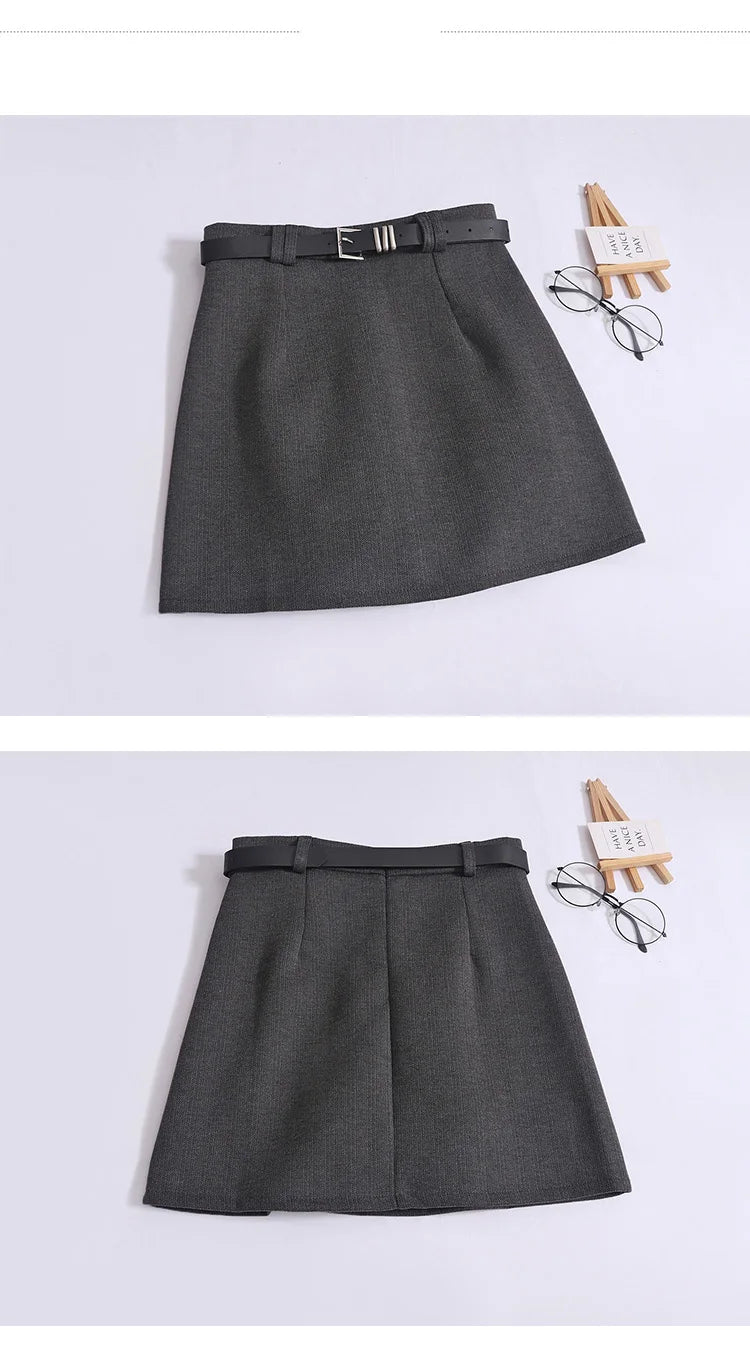 Saia de Lã com Cinto – Modelo A-Line Cintura Alta, Elegante