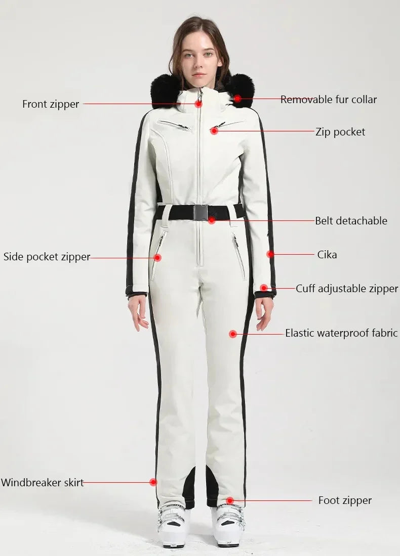 Macacão de Esqui Feminino GSOU SNOW – Peça Única, Acolchoado, Impermeável, Respirável e à Prova de Vento