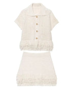 Conjunto em Tricô Vazado – Saia Mini + Camisa